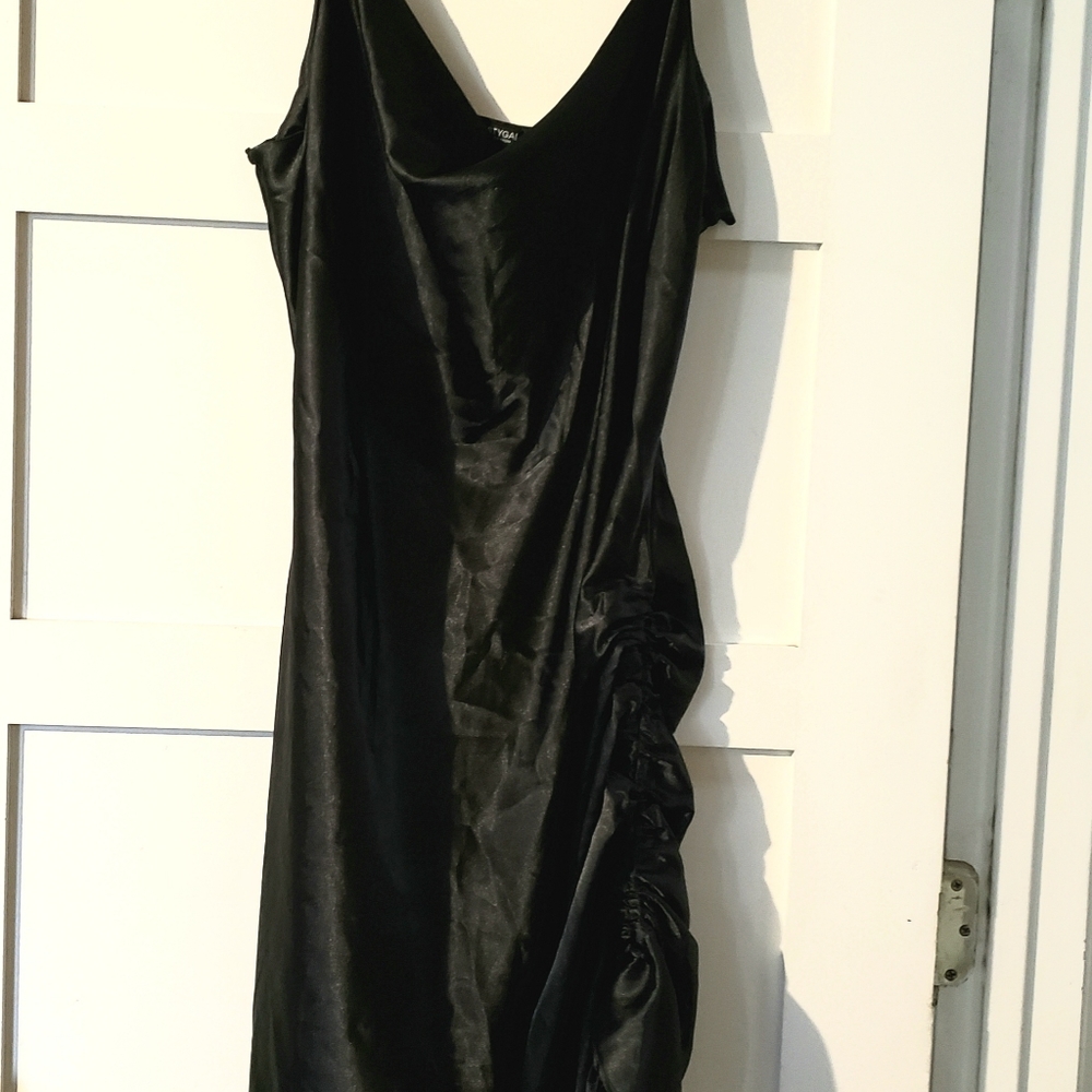 Nasty Gal Size 12 Ruched Cowl Neck Satin Dress NWT